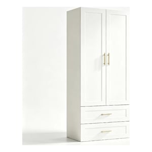 Pemberly Row Wardrobe Armoire with Hanging Rod and 2 Drawers White