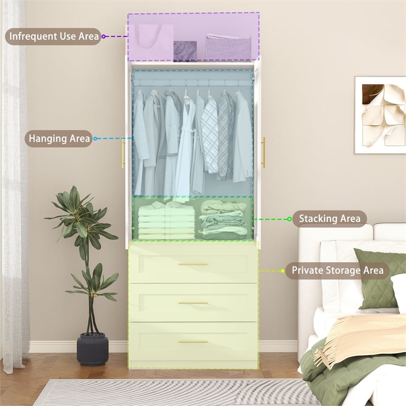 Pemberly Row 3-Drawer Armoire with Hanging Rod White Finish