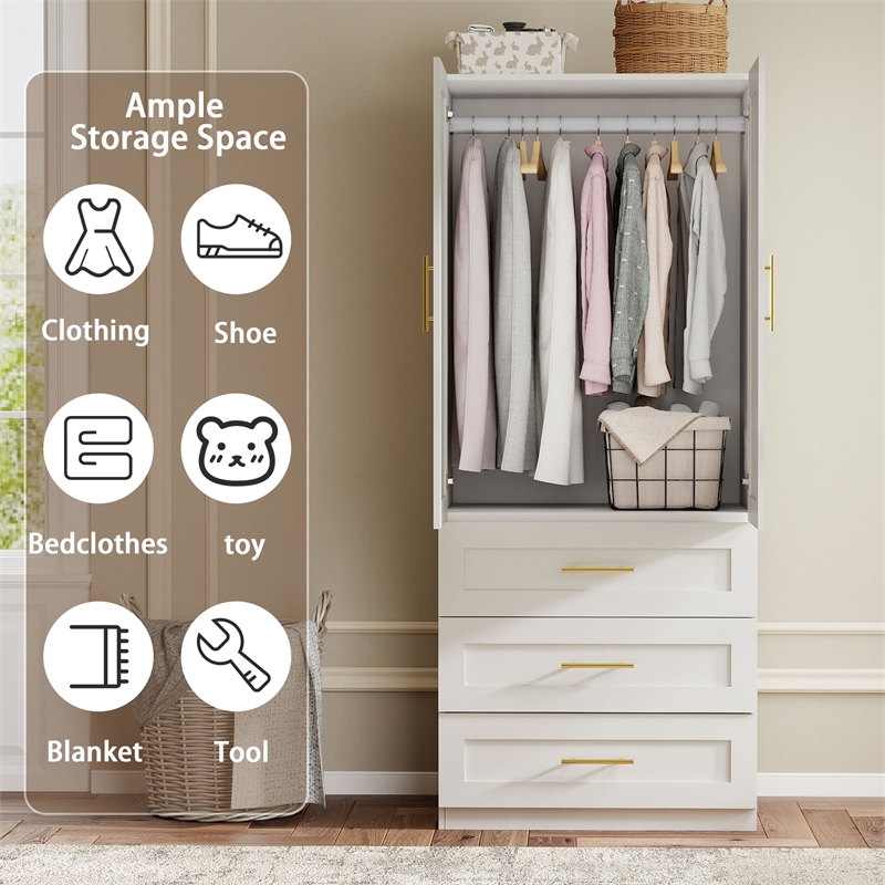Pemberly Row 3-Drawer Armoire with Hanging Rod White Finish