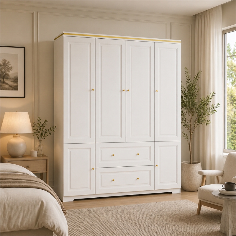 Pemberly Row Large Armoire with Rod and Shelves White Finish