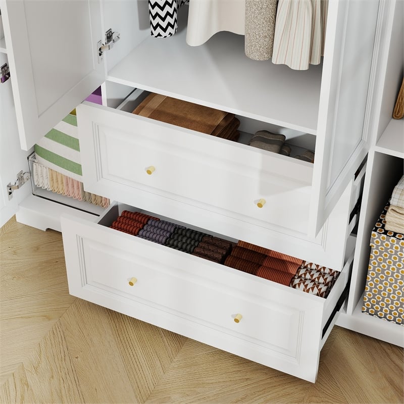 Pemberly Row Large Armoire with Rod and Shelves White Finish