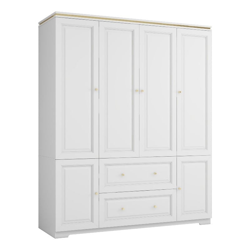 Pemberly Row Large Armoire with Rod and Shelves White Finish
