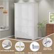 Pemberly Row Wardrobe Closet with Rods and Drawers White Finish