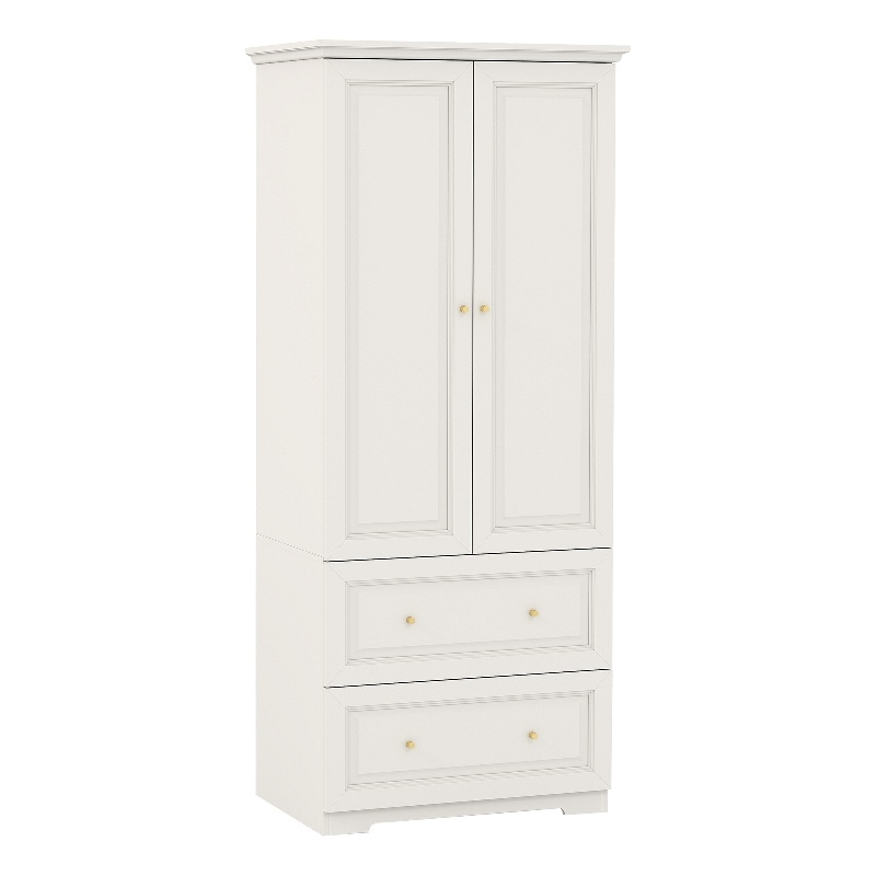 Pemberly Row Modern Armoire Closet with 2 Doors and 2 Drawers in White