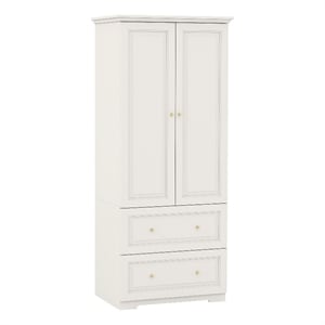 Pemberly Row Modern Armoire Closet with 2 Doors and 2 Drawers in White