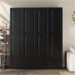 Pemberly Row Modern Large Wardrobe Armoire with 4 Doors and 2 Drawers in Black