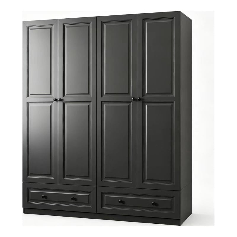 Pemberly Row Modern Large Wardrobe Armoire with 4 Doors and 2 Drawers in Black