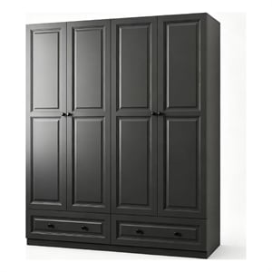 Pemberly Row Modern Large Wardrobe Armoire with 4 Doors and 2 Drawers in Black