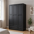 Pemberly Row 3-Door Wardrobe Armoire with 2 Drawers and Hanging Rods in Black