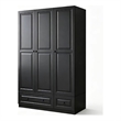 Pemberly Row 3-Door Wardrobe Armoire with 2 Drawers and Hanging Rods in Black
