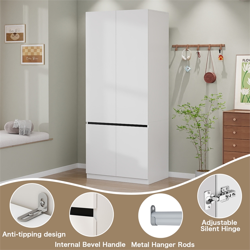 Pemberly Row Modern Wardrobe Armoire with Hanging Rod in White Finish