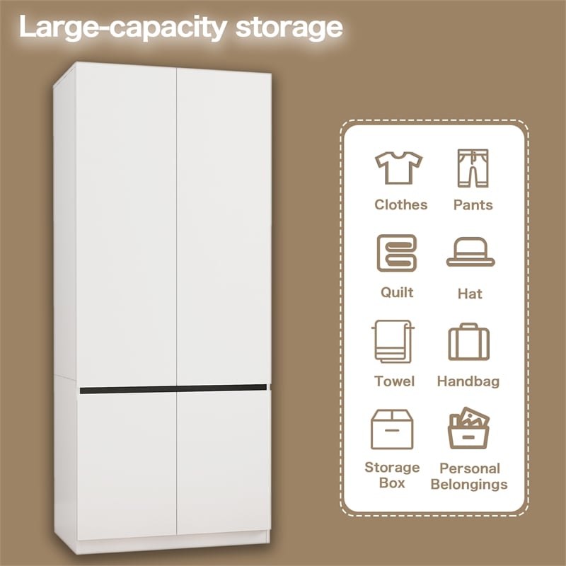 Pemberly Row Modern Wardrobe Armoire with Hanging Rod in White Finish