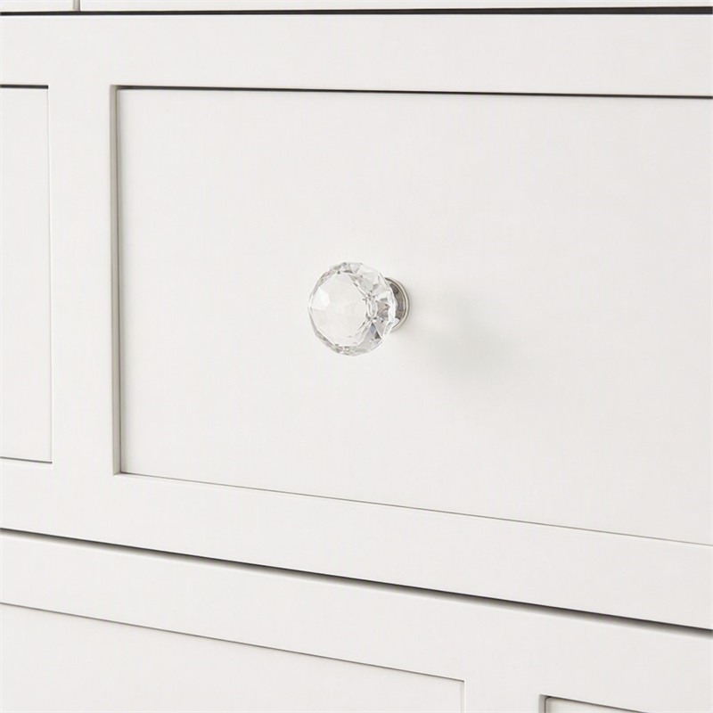 Pemberly Row Modern 5 Drawer Dresser Chest with Crystal Knobs White