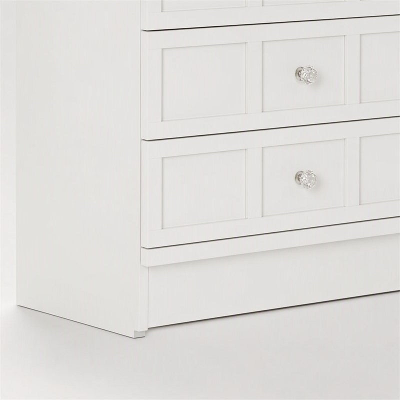 Pemberly Row Modern 5 Drawer Dresser Chest with Crystal Knobs White