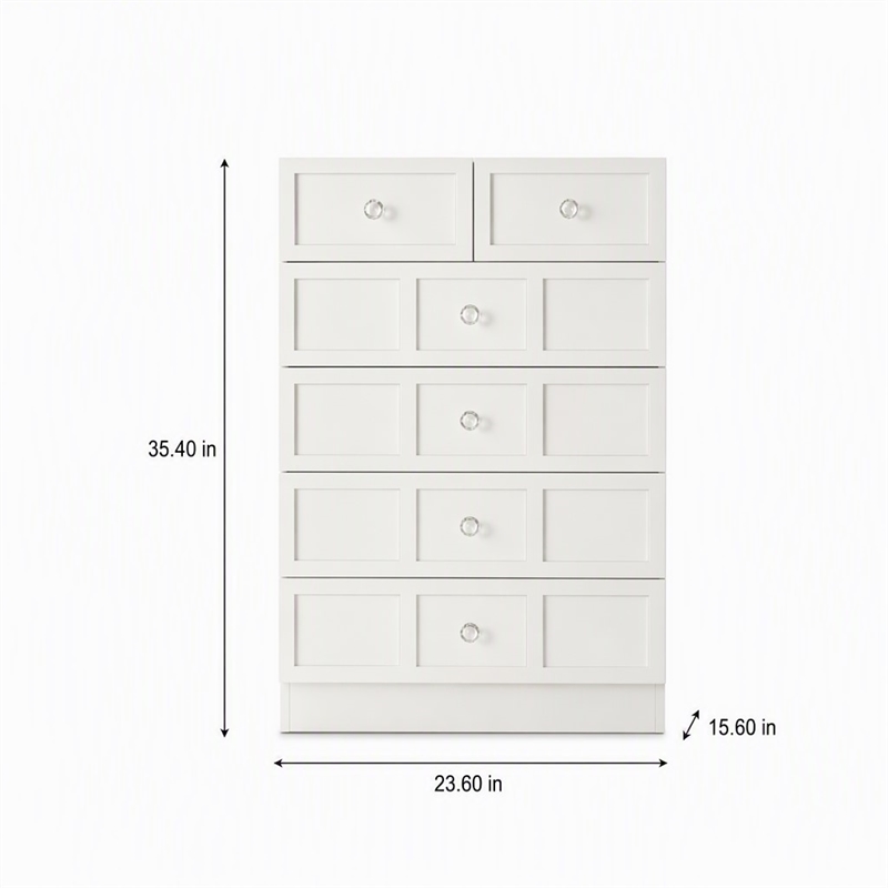 Pemberly Row Modern 5 Drawer Dresser Chest with Crystal Knobs White