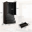 Pemberly Row Wardrobe Armoire with 3 Drawers and Hanging Rod Black