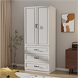 Pemberly Row Wardrobe Armoire with 3 Drawers and Hanging Rod White