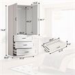 Pemberly Row Wardrobe Armoire with 3 Drawers and Hanging Rod White
