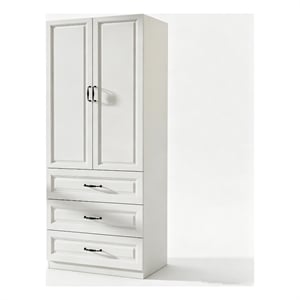 Pemberly Row Wardrobe Armoire with 3 Drawers and Hanging Rod White