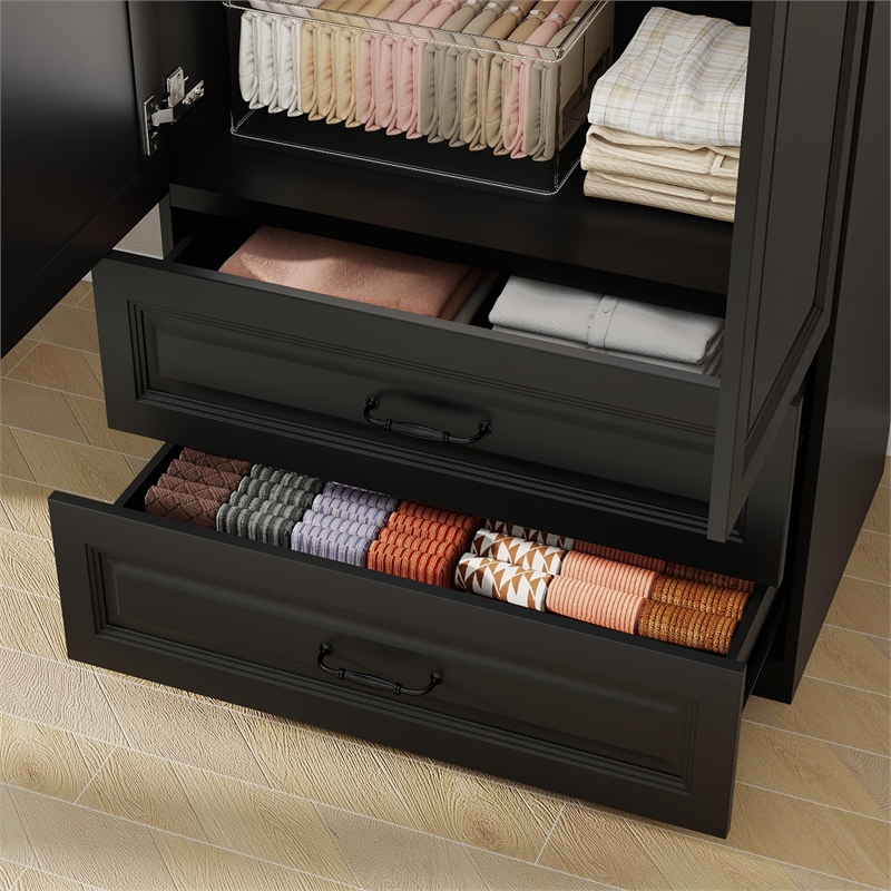 Pemberly Row Armoire Wardrobe Closet with 2 Doors and 2 Drawers Black