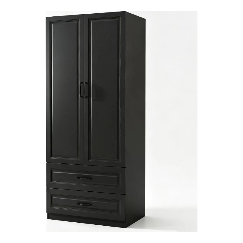 Pemberly Row Armoire Wardrobe Closet with 2 Doors and 2 Drawers Black
