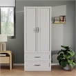 Pemberly Row Wardrobe Armoire with 2 Doors & 2 Drawers in White Finish