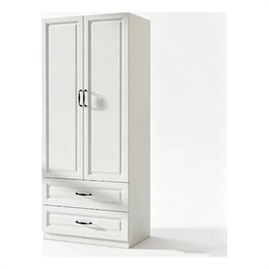 Pemberly Row Wardrobe Armoire with 2 Doors & 2 Drawers in White Finish