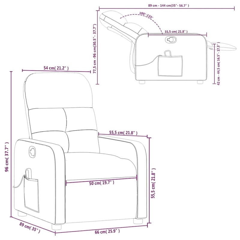 Pemberly Row Massage Recliner Chair in Dark Gray