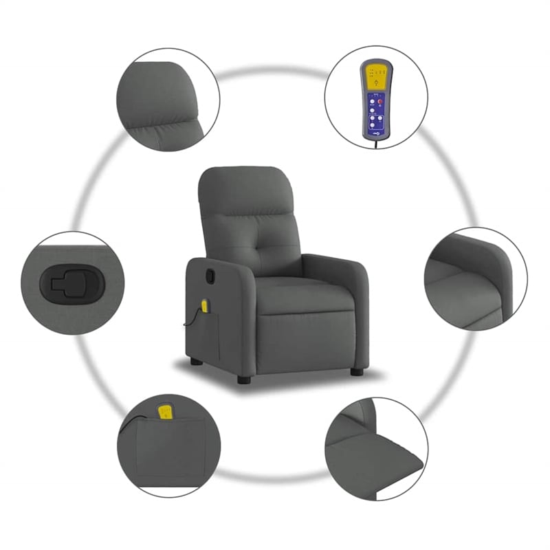 Pemberly Row Massage Recliner Chair in Dark Gray