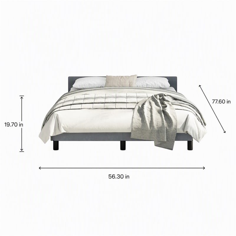 Pemberly Row Velvet Full Bed Frame in Dark Gray Upholstery