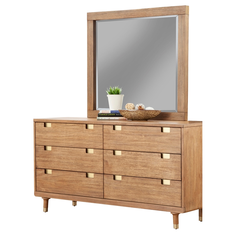 Pemberly Row Beveled Dresser Mirror in Sand Beige Finish