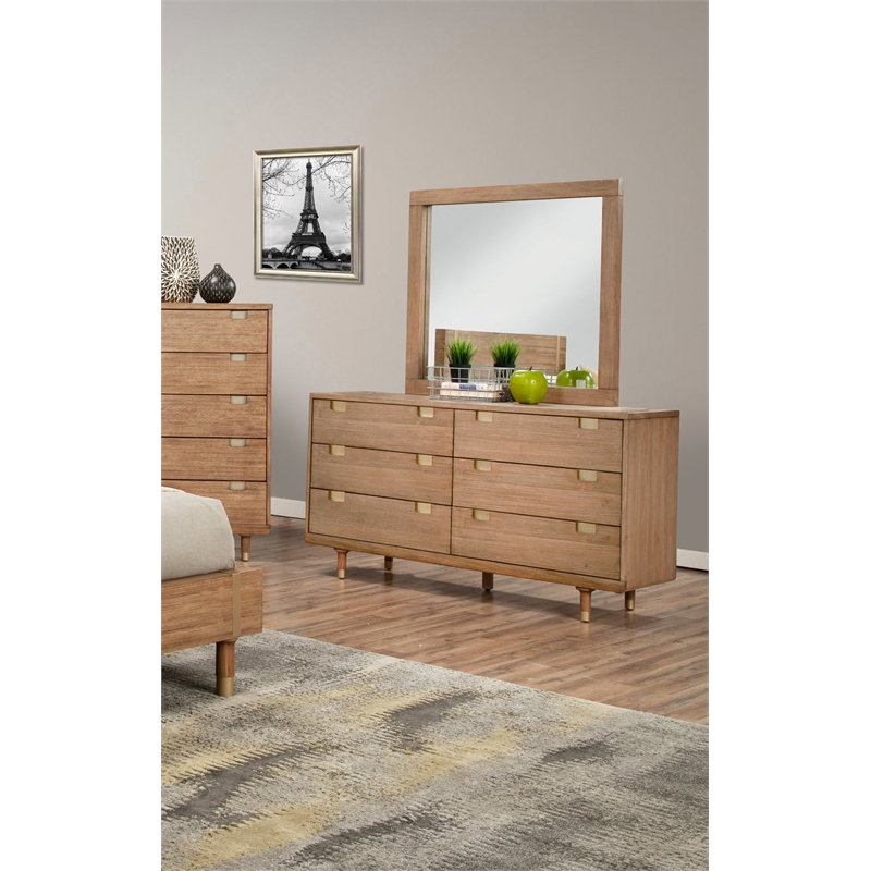 Pemberly Row Beveled Dresser Mirror in Sand Beige Finish