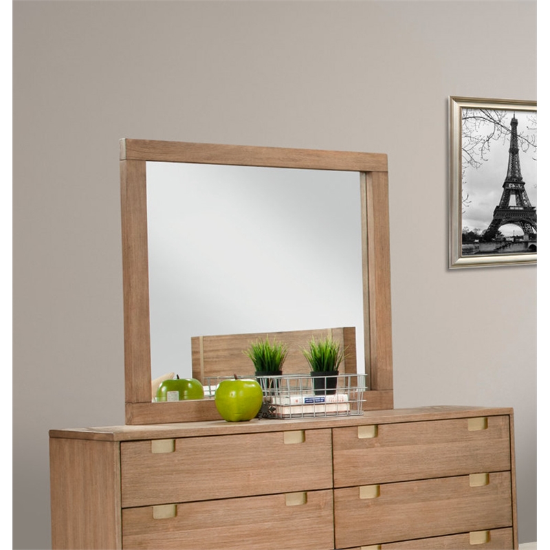 Pemberly Row Beveled Dresser Mirror in Sand Beige Finish