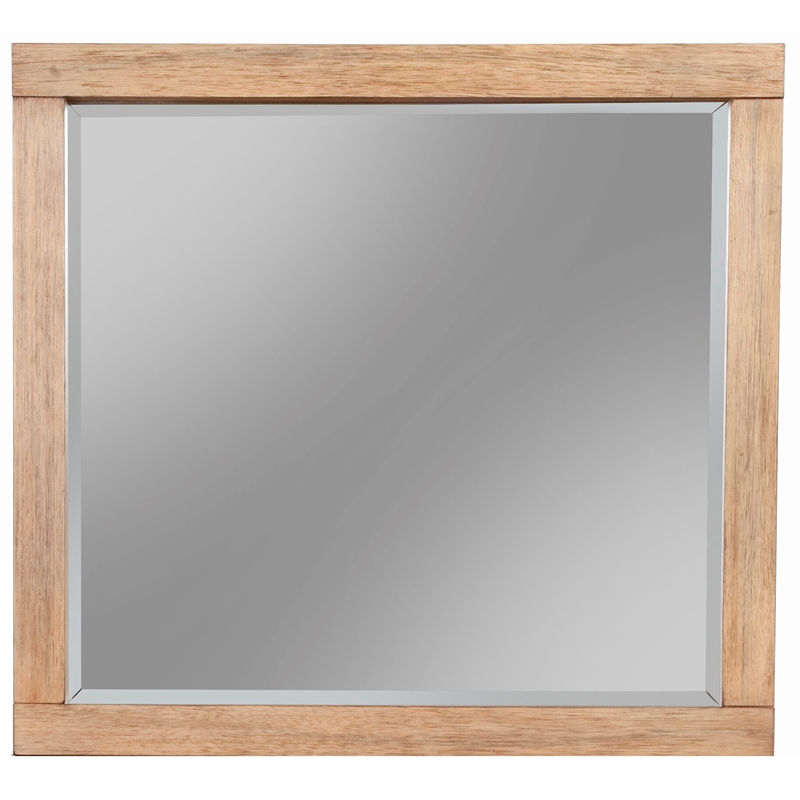 Pemberly Row Beveled Dresser Mirror in Sand Beige Finish