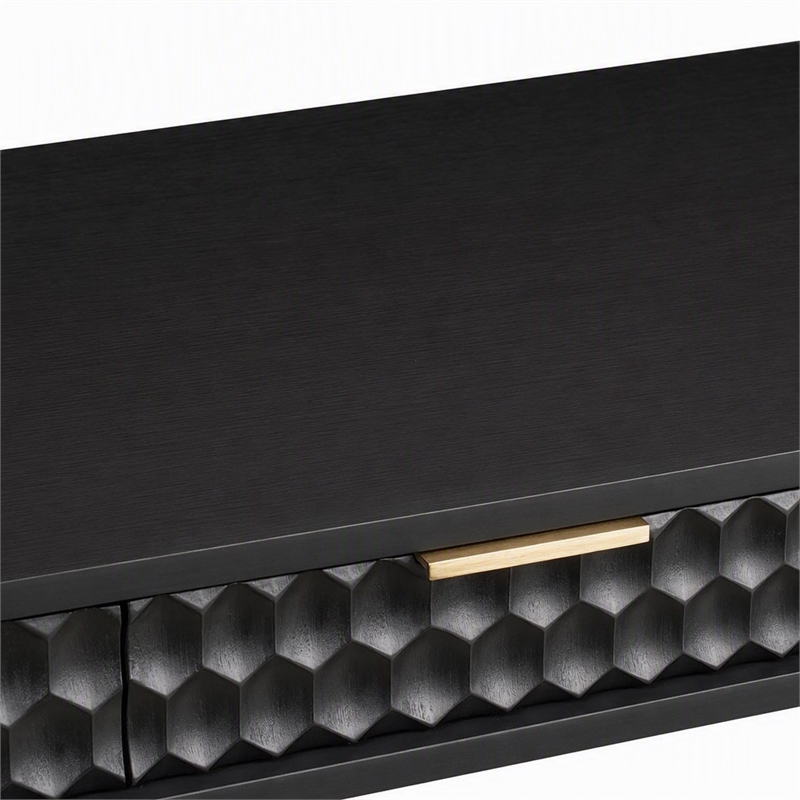 Pemberly Row Large Wood Desk in Black with Gold Hardware