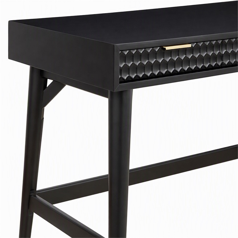 Pemberly Row Large Wood Desk in Black with Gold Hardware