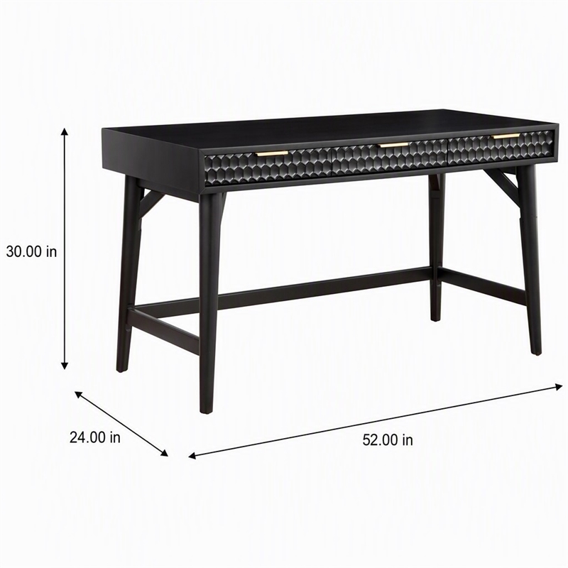 Pemberly Row Large Wood Desk in Black with Gold Hardware