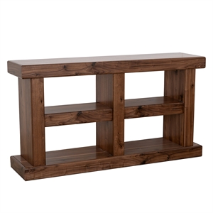 Pemberly Row 60&quot Wood Console Table with Open Shelving in Walnut