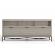 Pemberly Row 3 Drawer Mahogany TV Console in Taupe with Pewter Accents