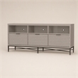 Pemberly Row 3 Drawer Mahogany TV Console in Taupe with Pewter Accents