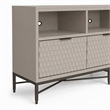 Pemberly Row 3 Drawer Mahogany TV Console in Taupe with Pewter Accents