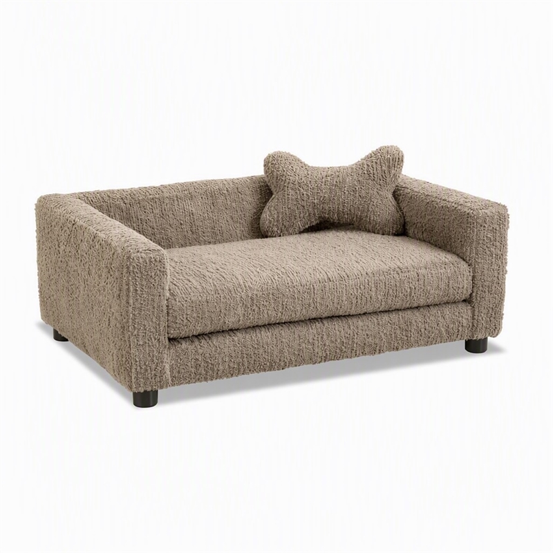 Pemberly Row Faux Fur Dog Sofa Bed with Bone-Shaped Pillow