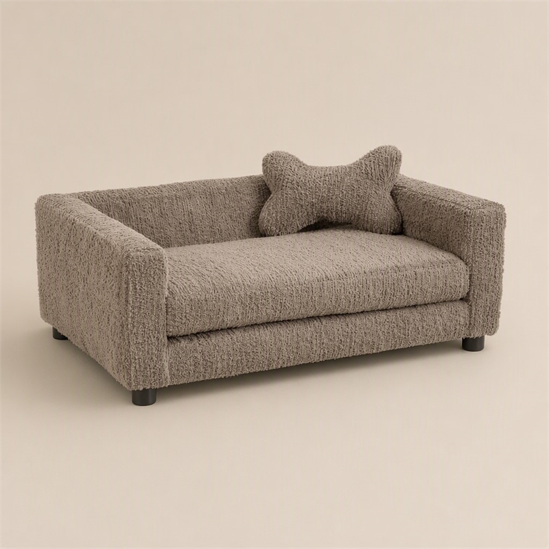 Pemberly Row Faux Fur Dog Sofa Bed with Bone-Shaped Pillow