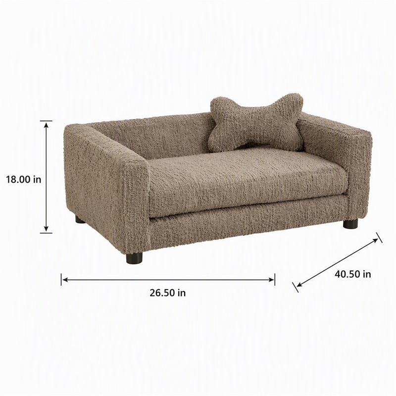 Pemberly Row Faux Fur Dog Sofa Bed with Bone-Shaped Pillow
