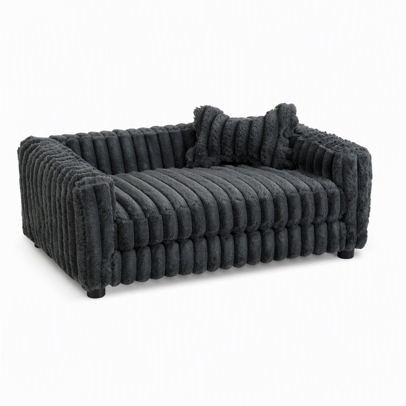 Pemberly Row Faux Fur Dog Bed with Bone Pillow in Gunmetal Gray