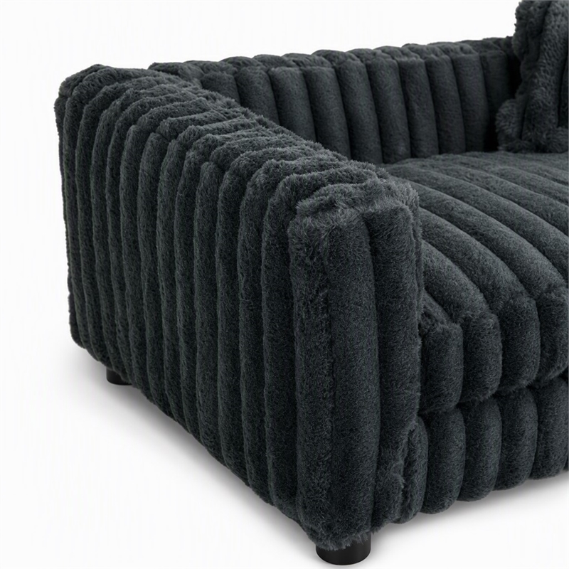 Pemberly Row Faux Fur Dog Bed with Bone Pillow in Gunmetal Gray