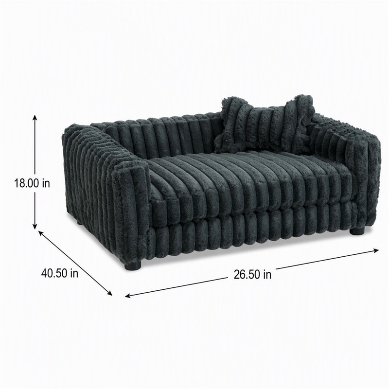 Pemberly Row Faux Fur Dog Bed with Bone Pillow in Gunmetal Gray