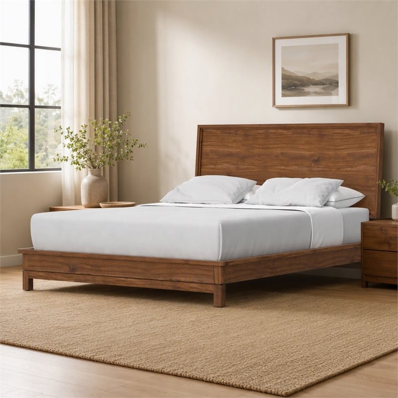 Pemberly Row Standard King Platform Bed in Honey Maple Finish