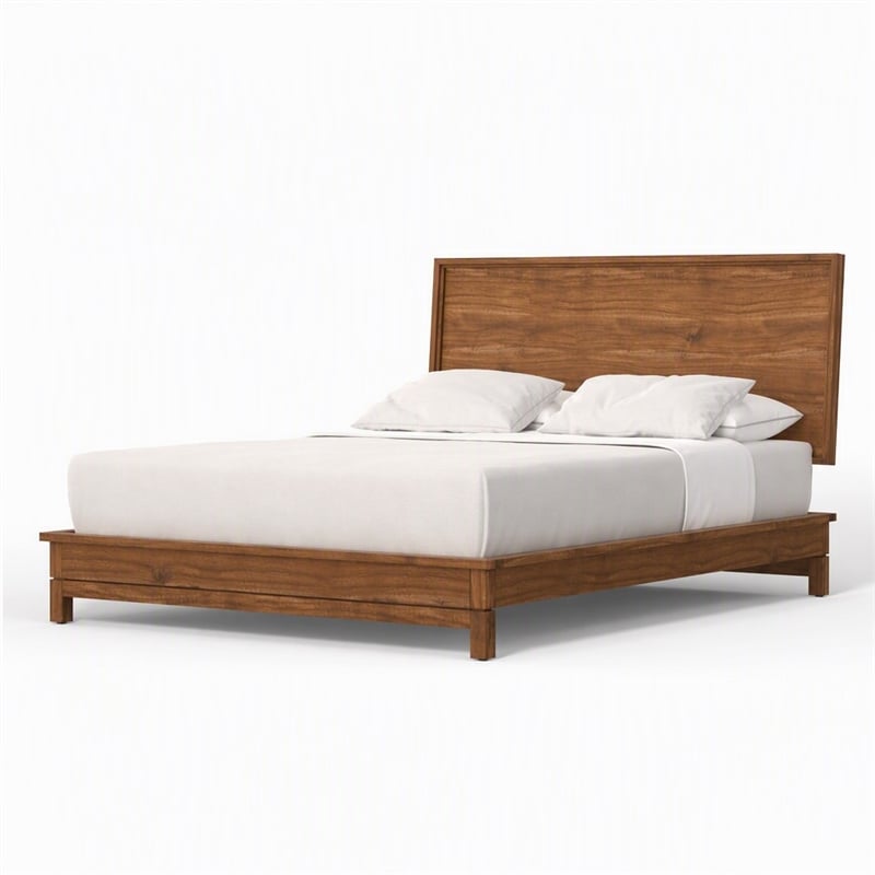Pemberly Row Standard King Platform Bed in Honey Maple Finish
