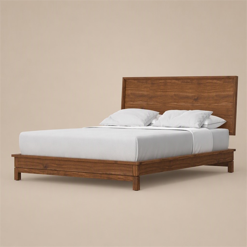 Pemberly Row Standard King Platform Bed in Honey Maple Finish